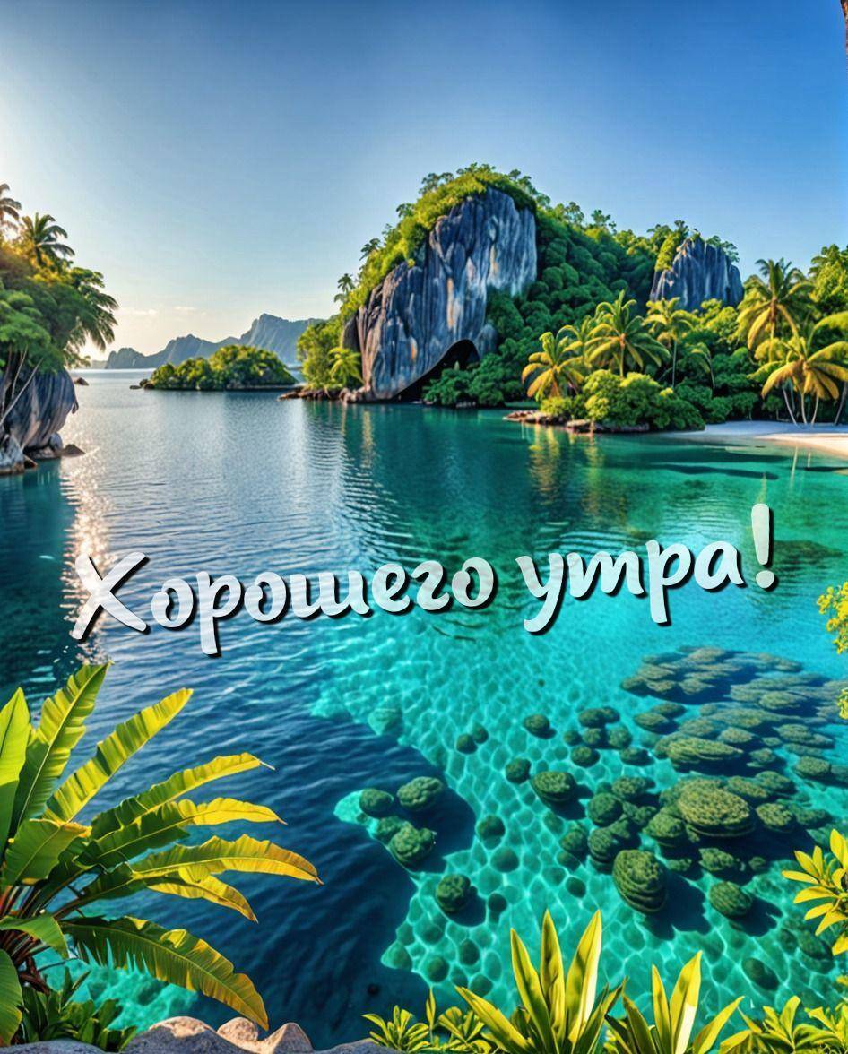 Тропический пейзаж с морем и зелеными островами