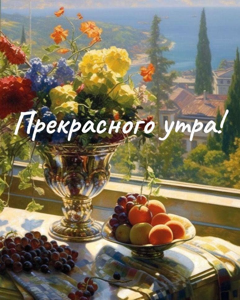 Цветочный букет и свежие фрукты на фоне моря