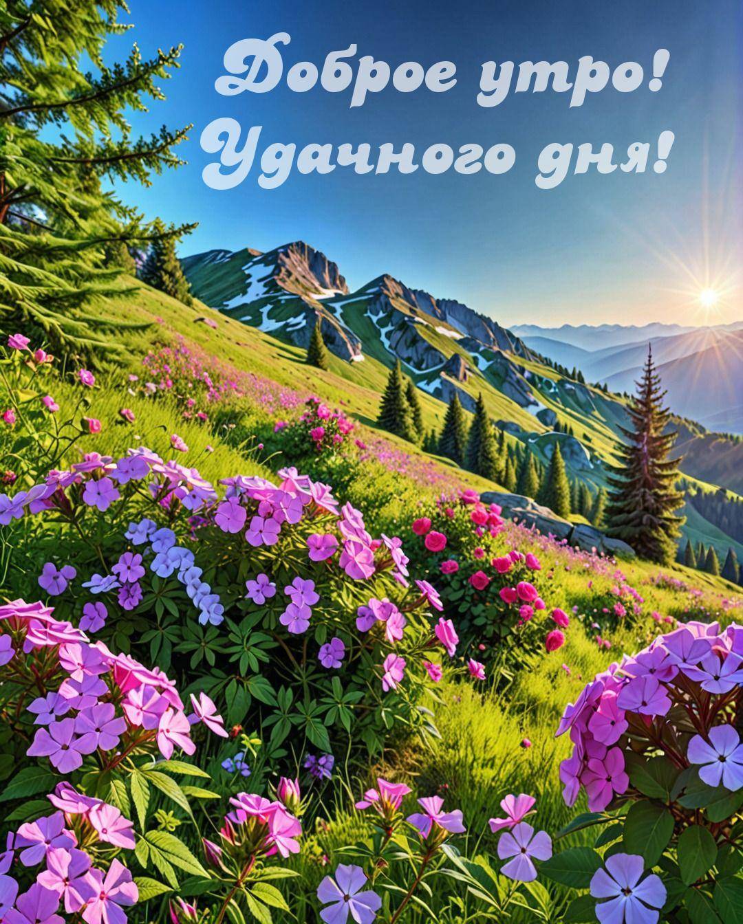 Цветущий горный склон, солнце, флора