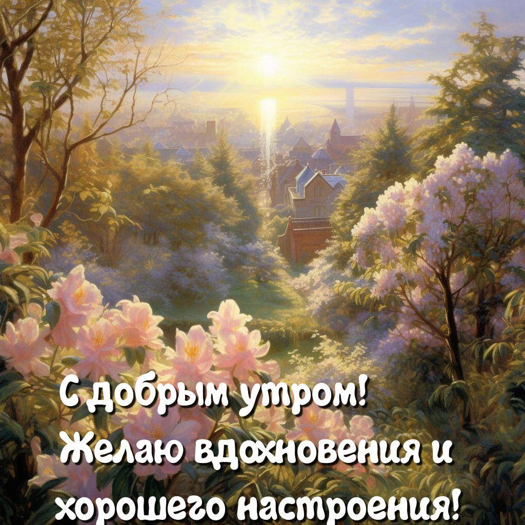 Цветущий сад с видом на город