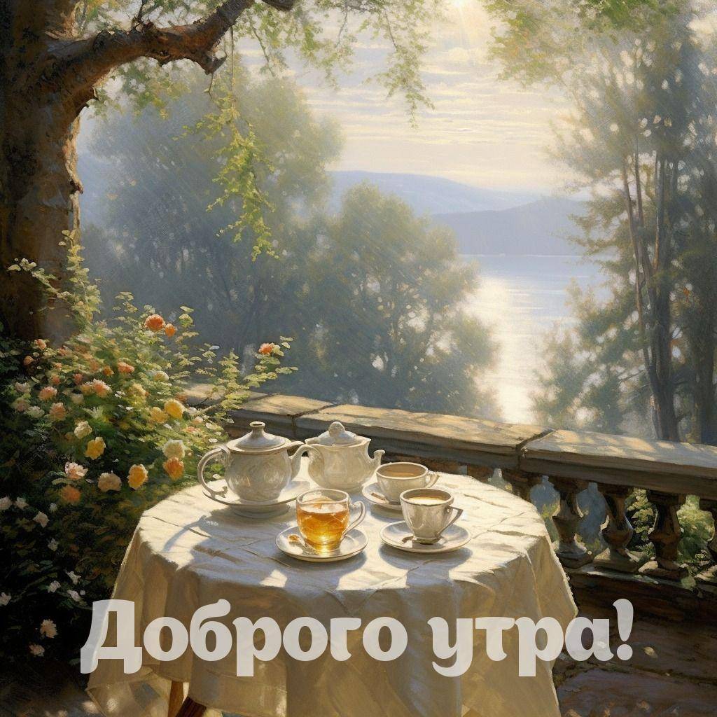 Утренний чай на природе с видом на воду