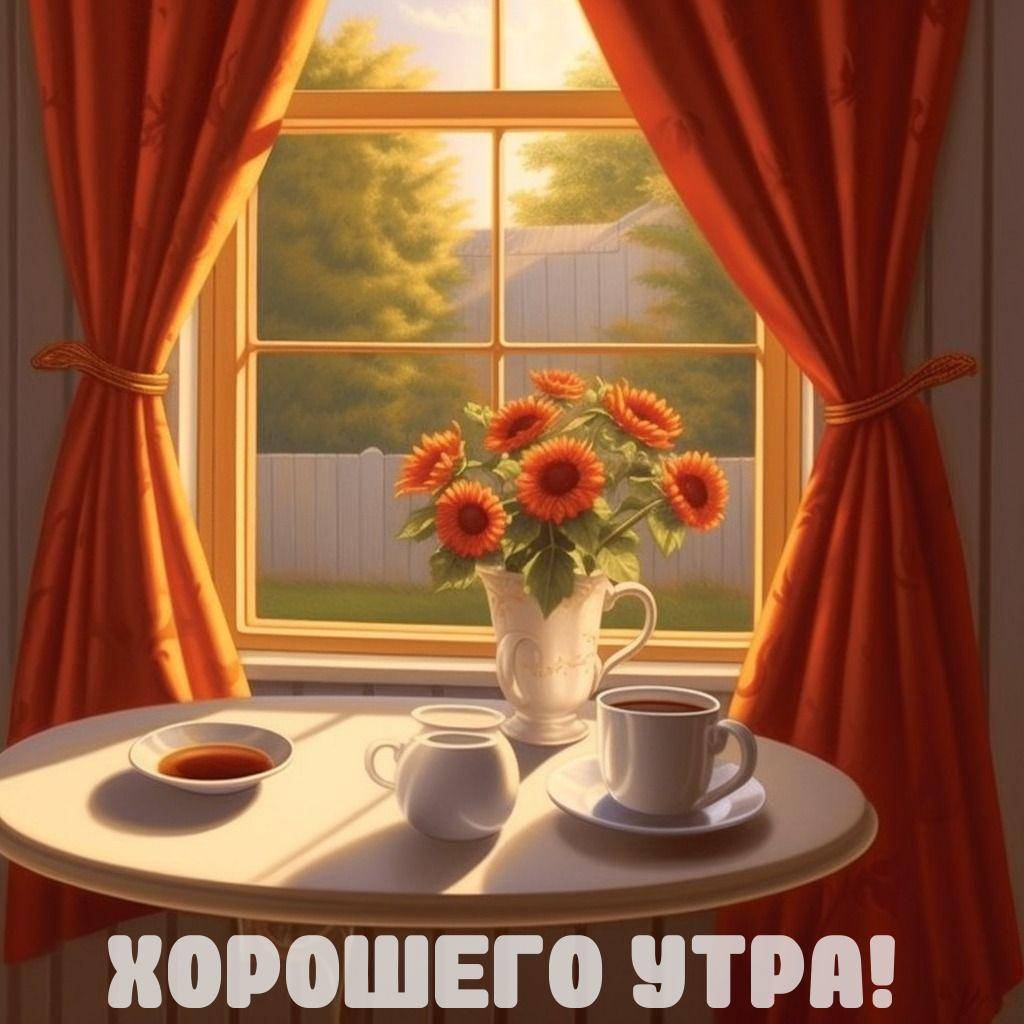 Ваза с подсолнухами на столе у окна