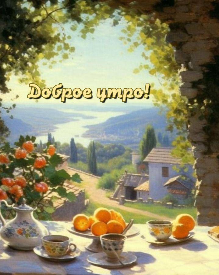 Вид на реку сквозь листву, фрукты на столе