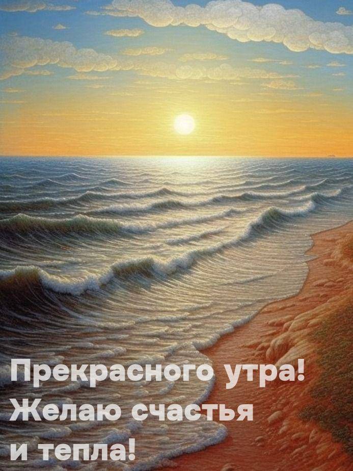 Волны на пляже, облака на горизонте