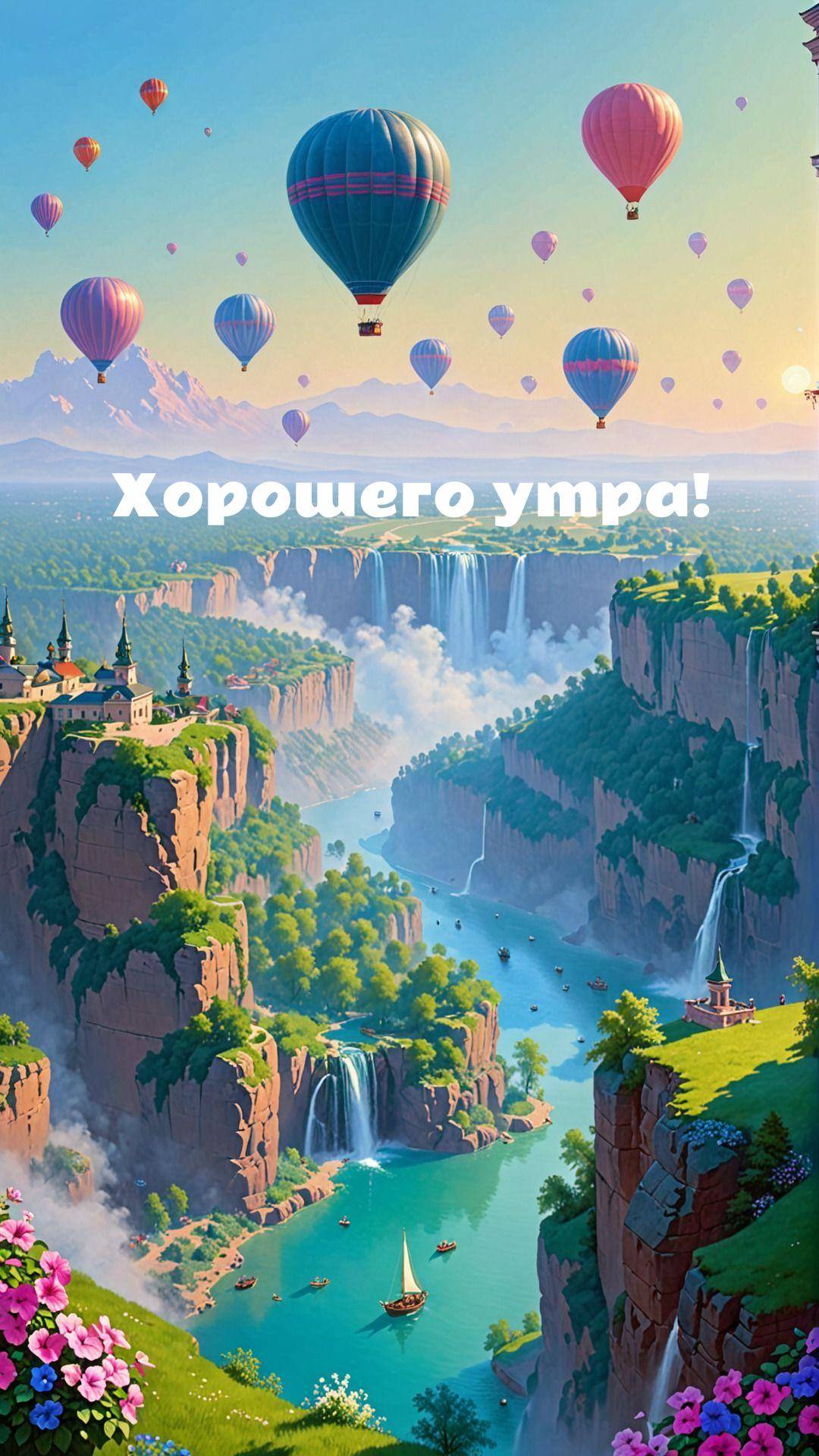 Воздушные шары над водопадами и рекой