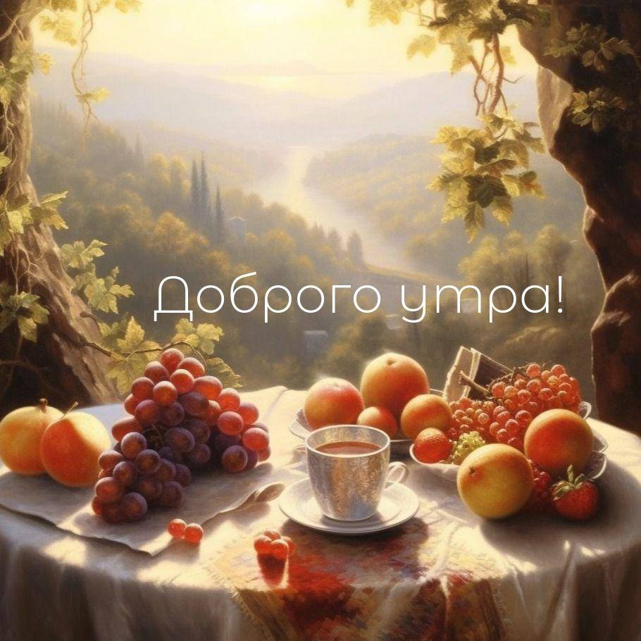 Яркие фрукты на столе с чашкой напитка на природе