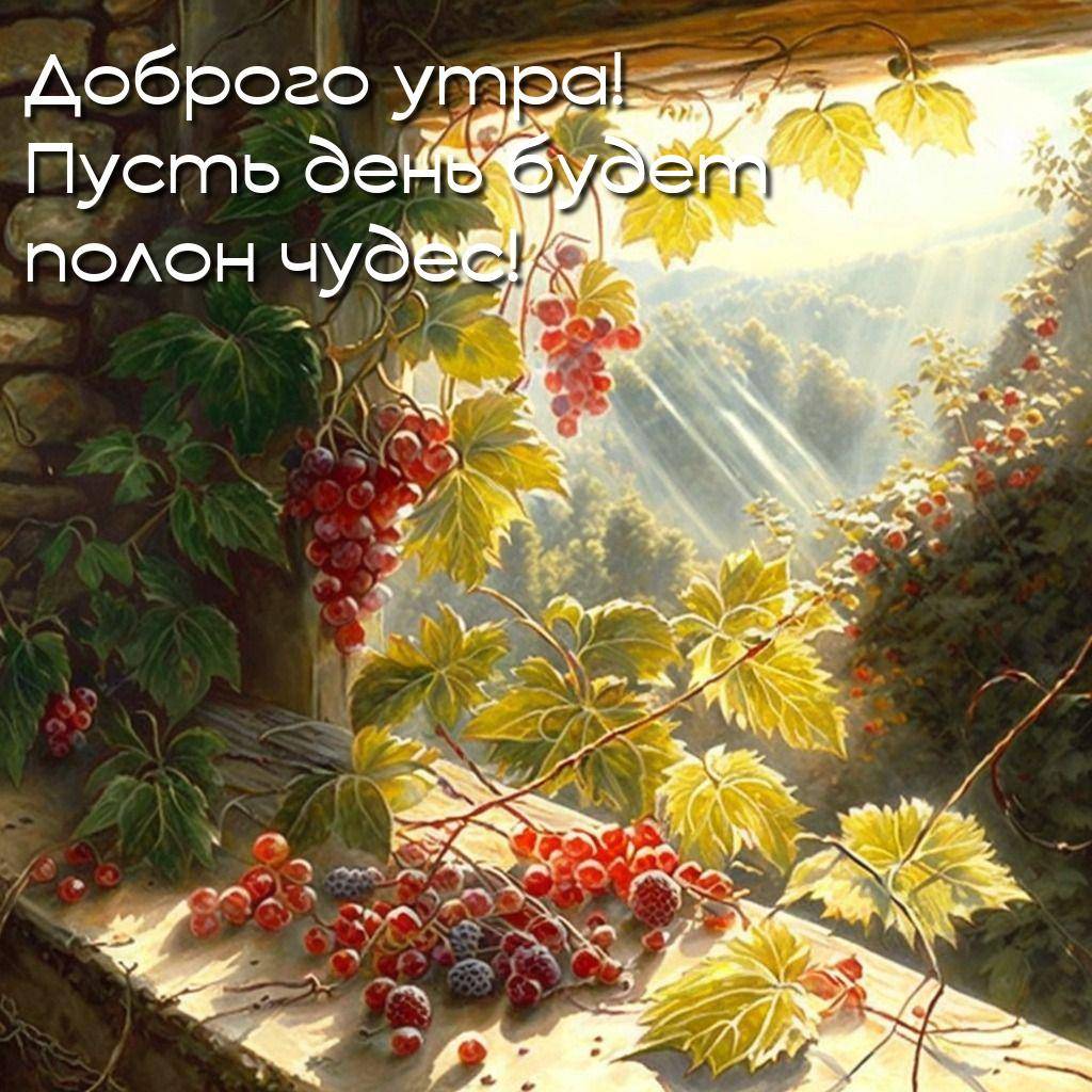 Яркие листья и ягоды на подоконнике, солнечный свет