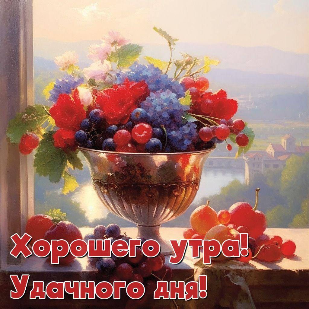Яркий натюрморт с фруктами и цветами на подоконнике
