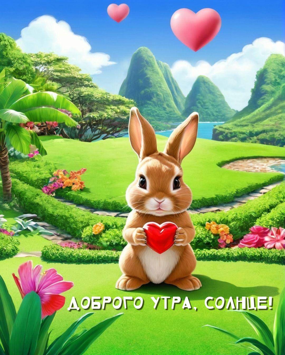 Зайчик с сердцем на фоне природы