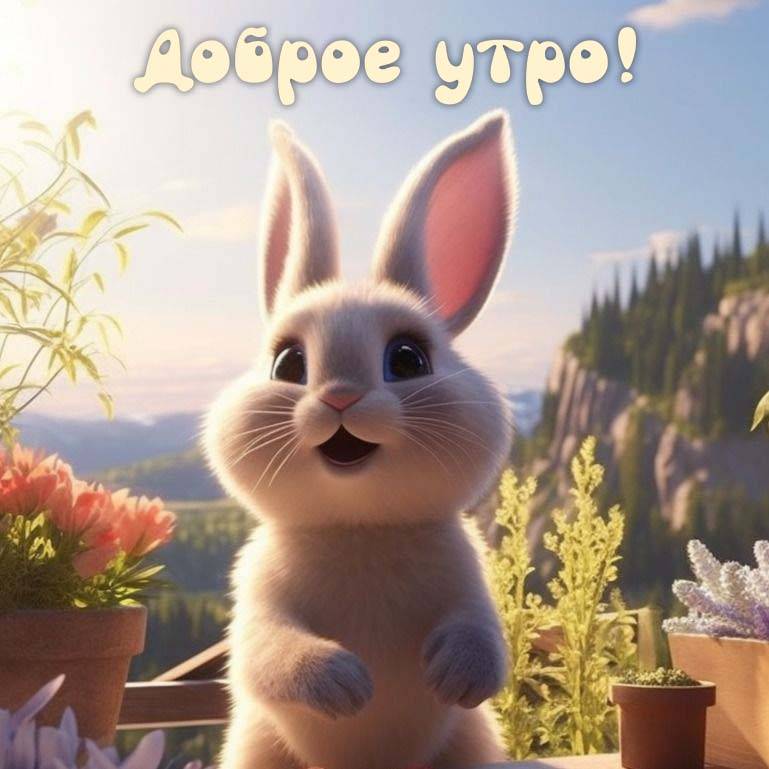 Зайчик смотрит на живописный пейзаж