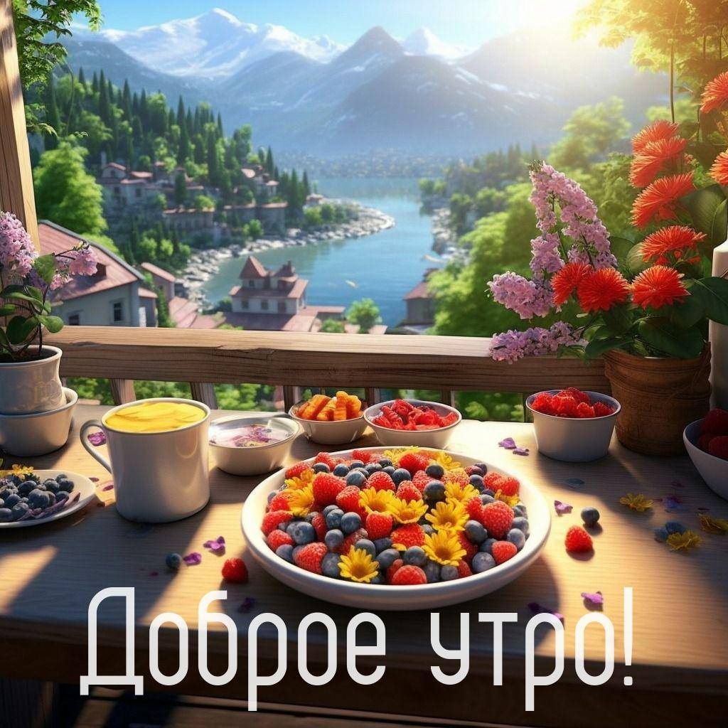 Завтрак с видом на горное озеро и деревню
