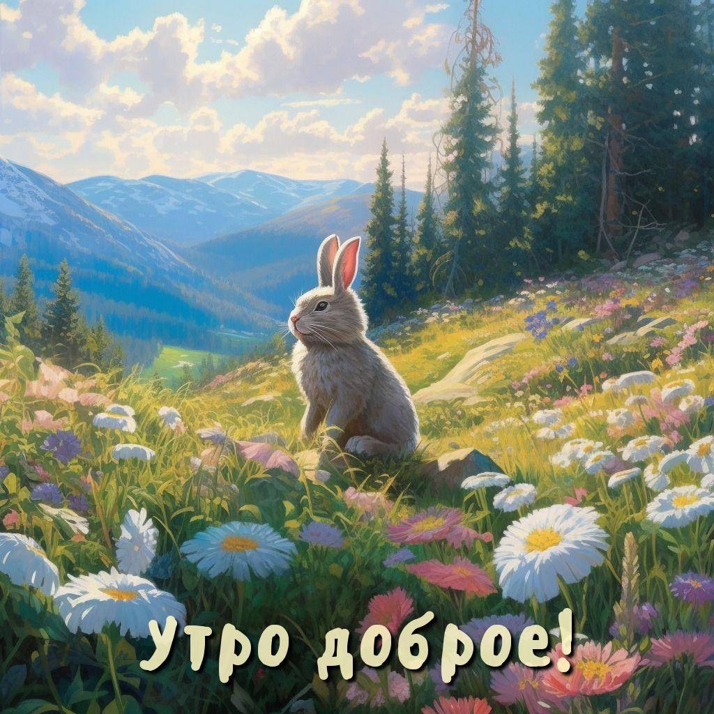 Заяц среди цветов в горах