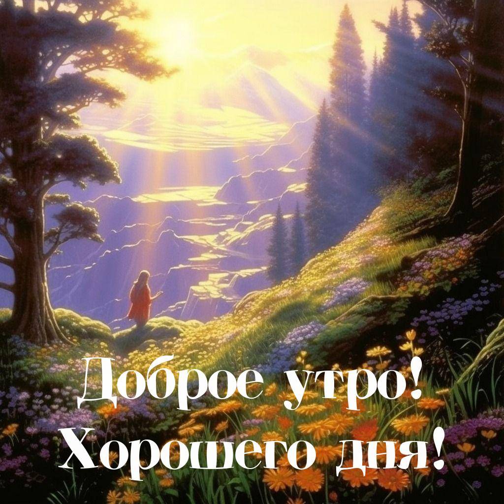 Женщина на природе, лучи света сквозь деревья, цветы