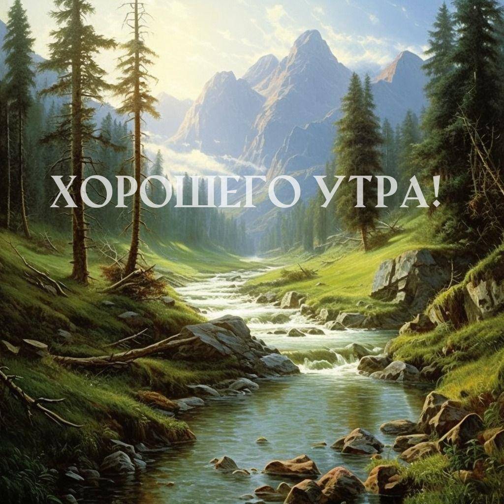 Живописный пейзаж с рекой и горами в лесу