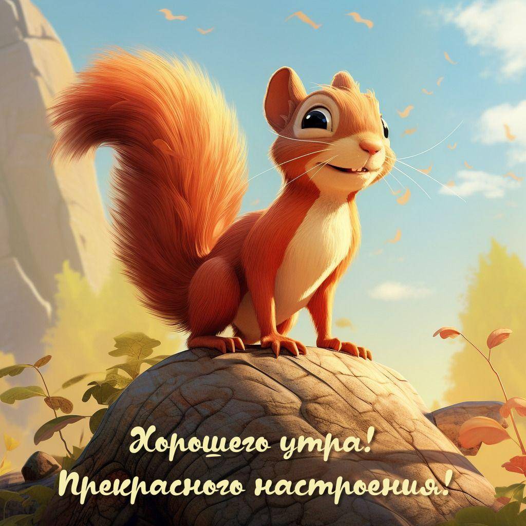 Белка на камне смотрит вдаль