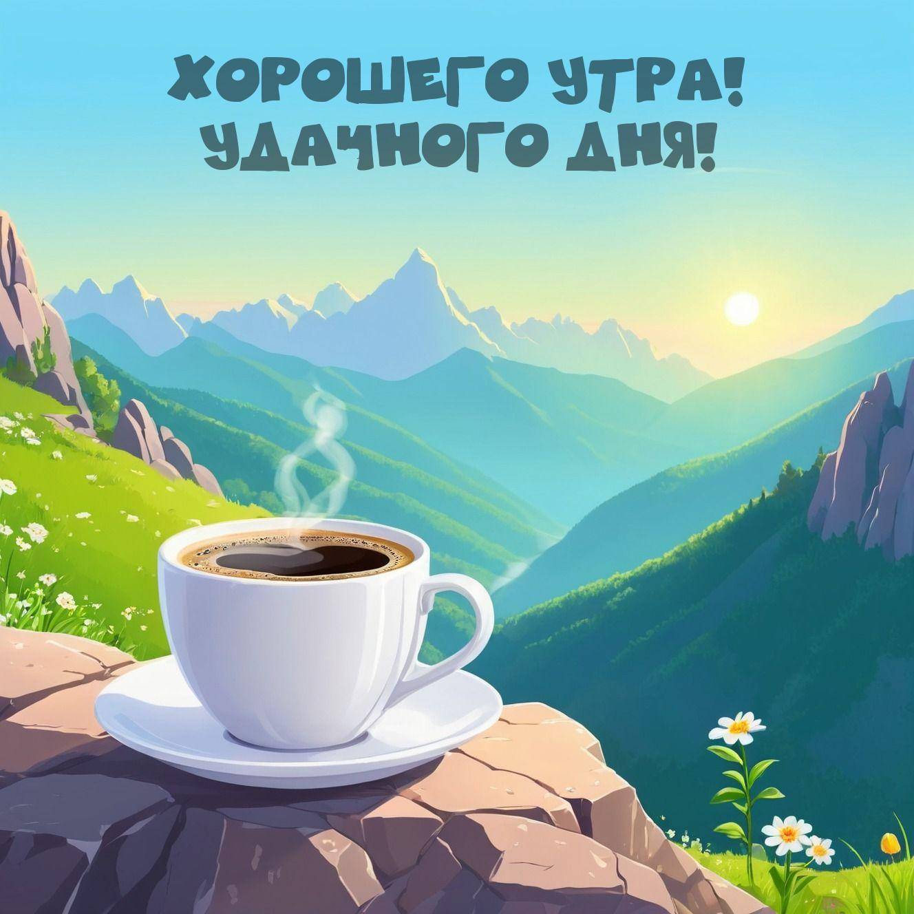 Чашка кофе на каменистом уступе среди гор