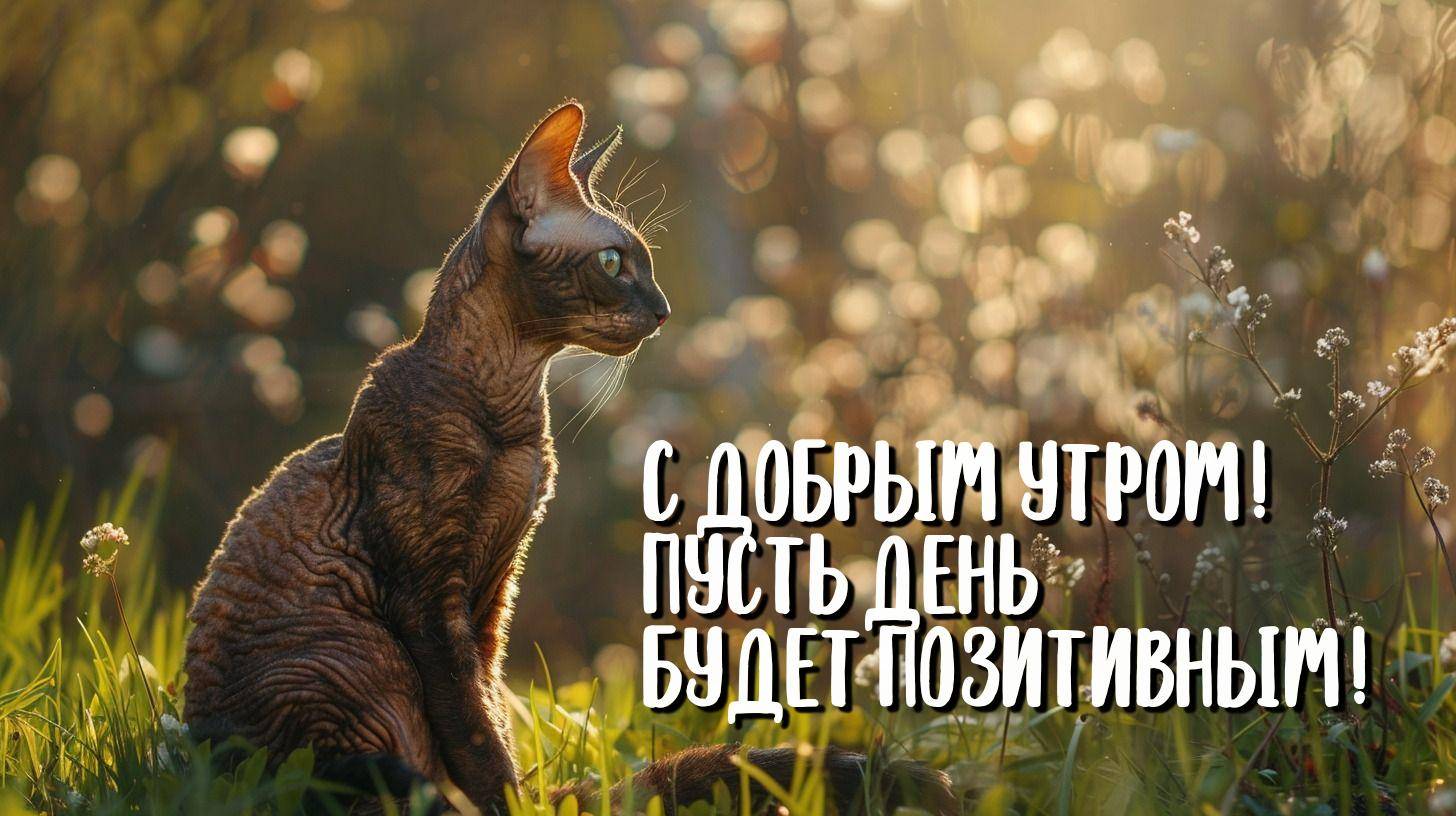 Кошка сидит в поле, свет сквозь листву, крупные уши
