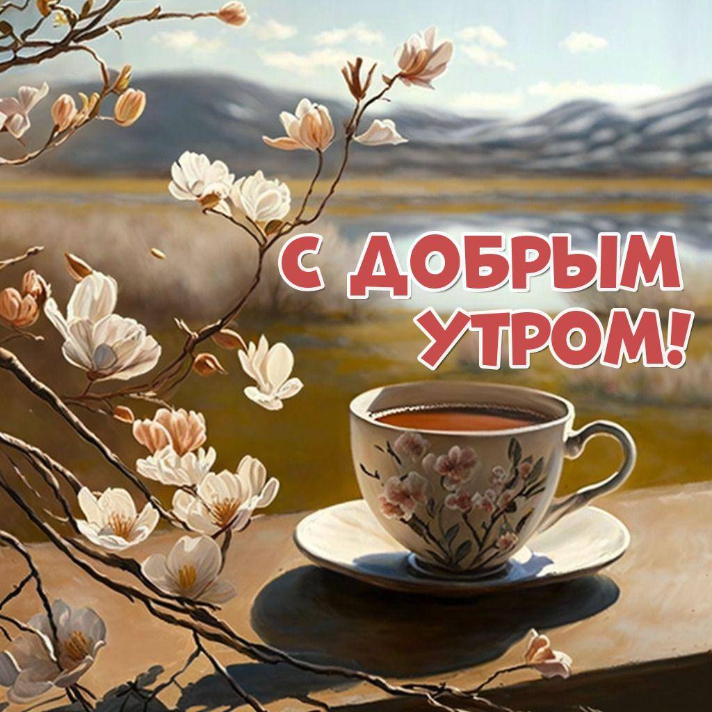 Лучи солнца по лепесткам магнолии на фоне озера и гор