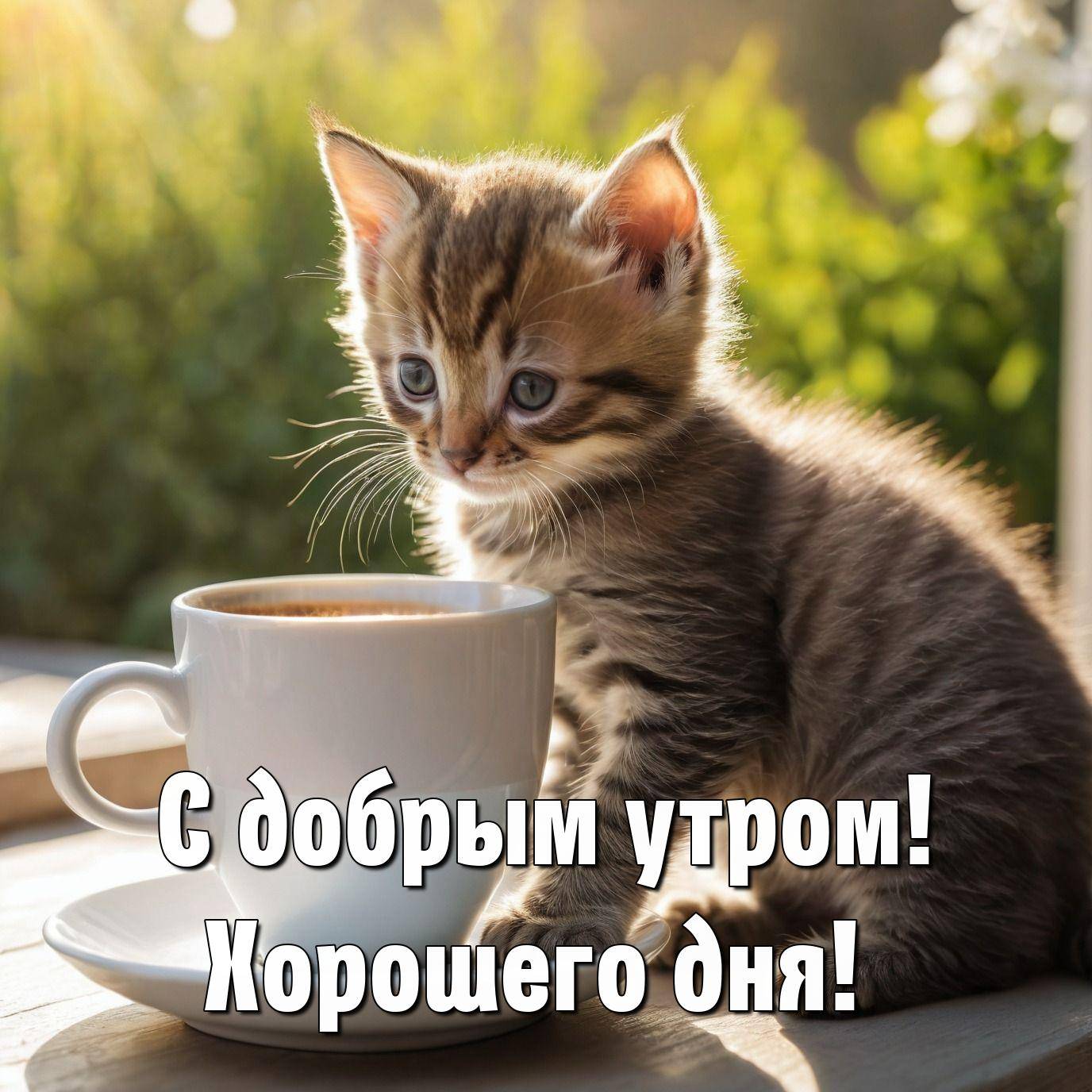 Маленький котенок рядом с чашкой кофе