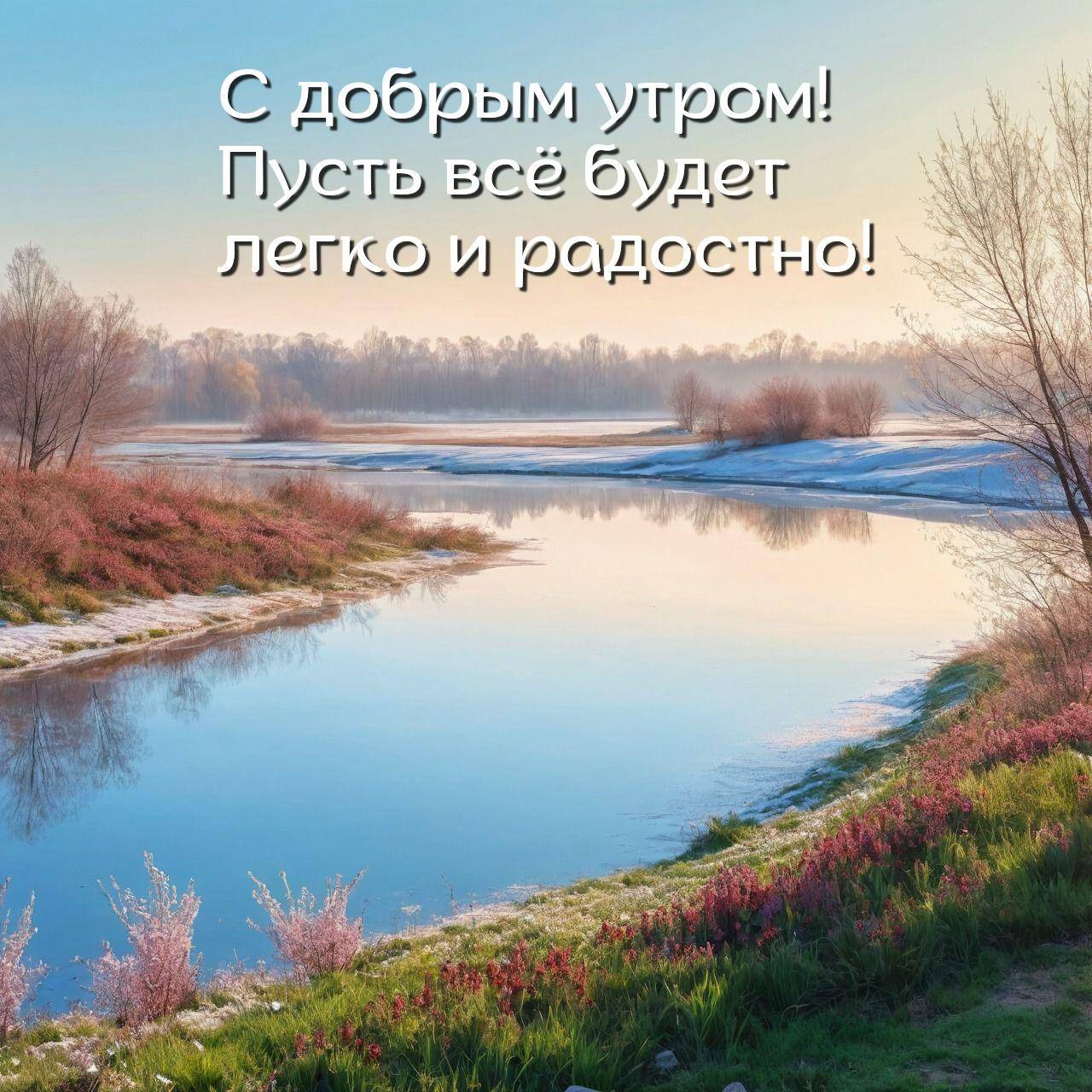 Отражение неба в реке, цветущие берега