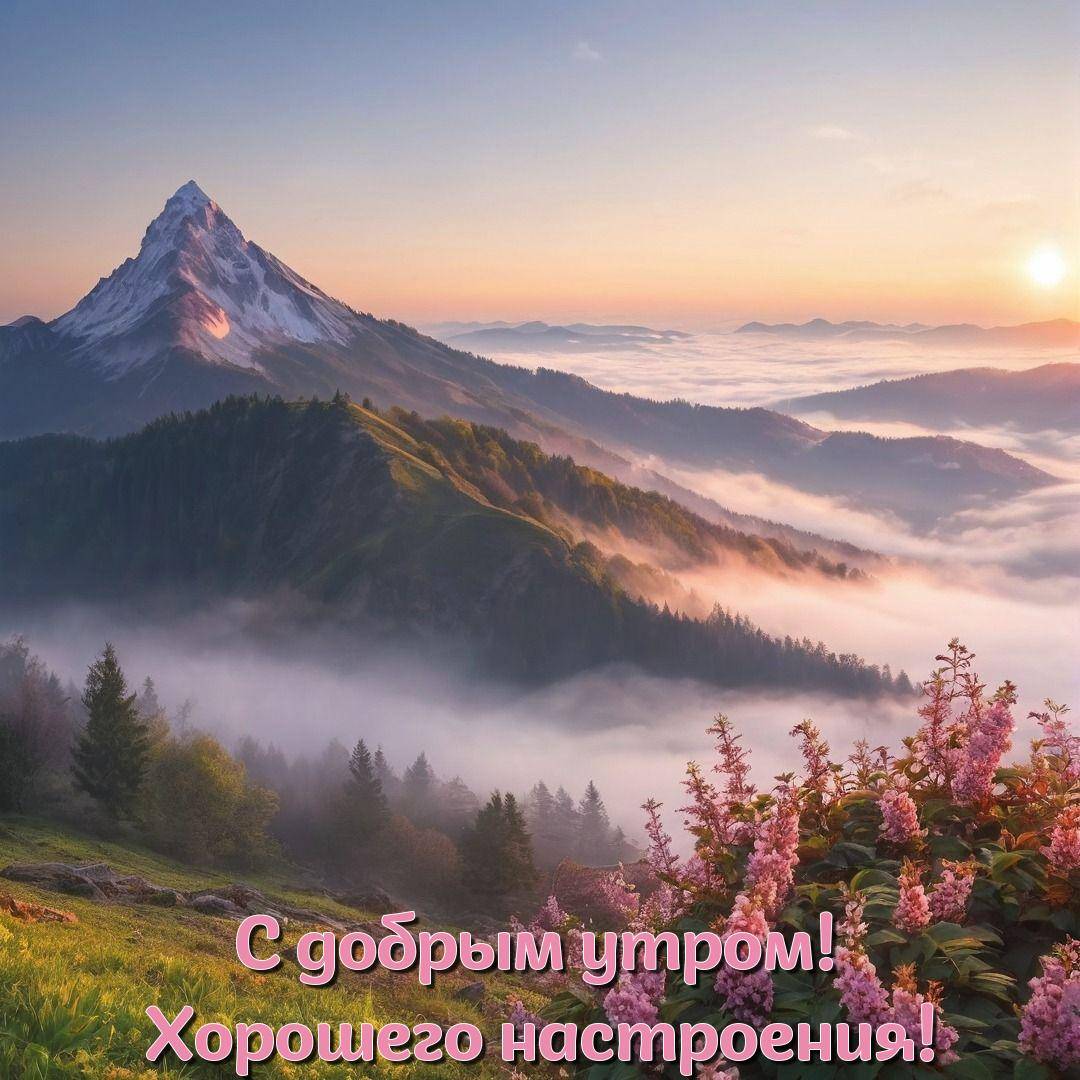 Рассвет в горах, цветы на переднем плане
