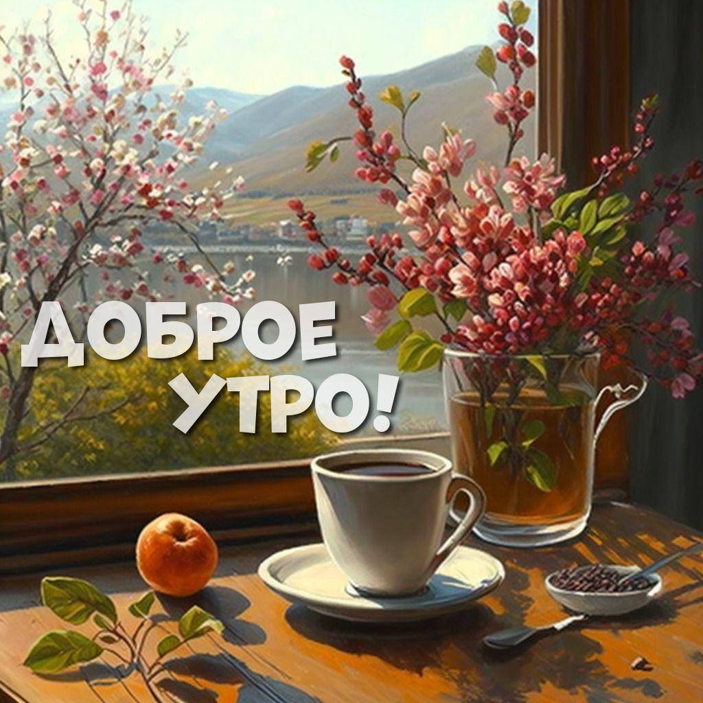 Сакура, кофе и персик на рассвете