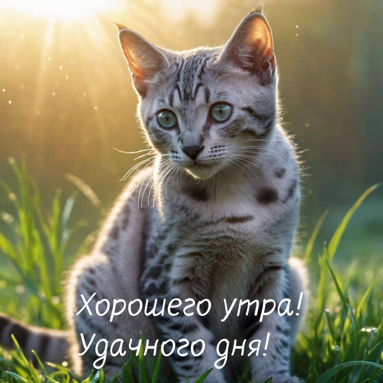Серый котенок сидит на траве при ярком свете
