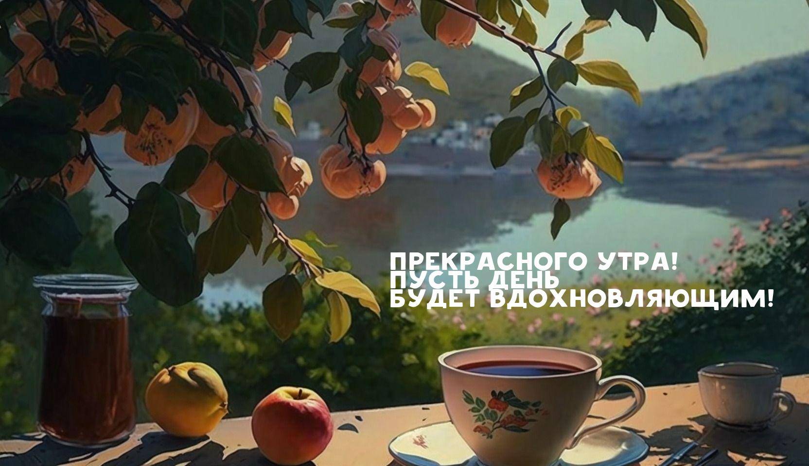 Текст alt,Пейзаж с ветками персикового дерева и озером