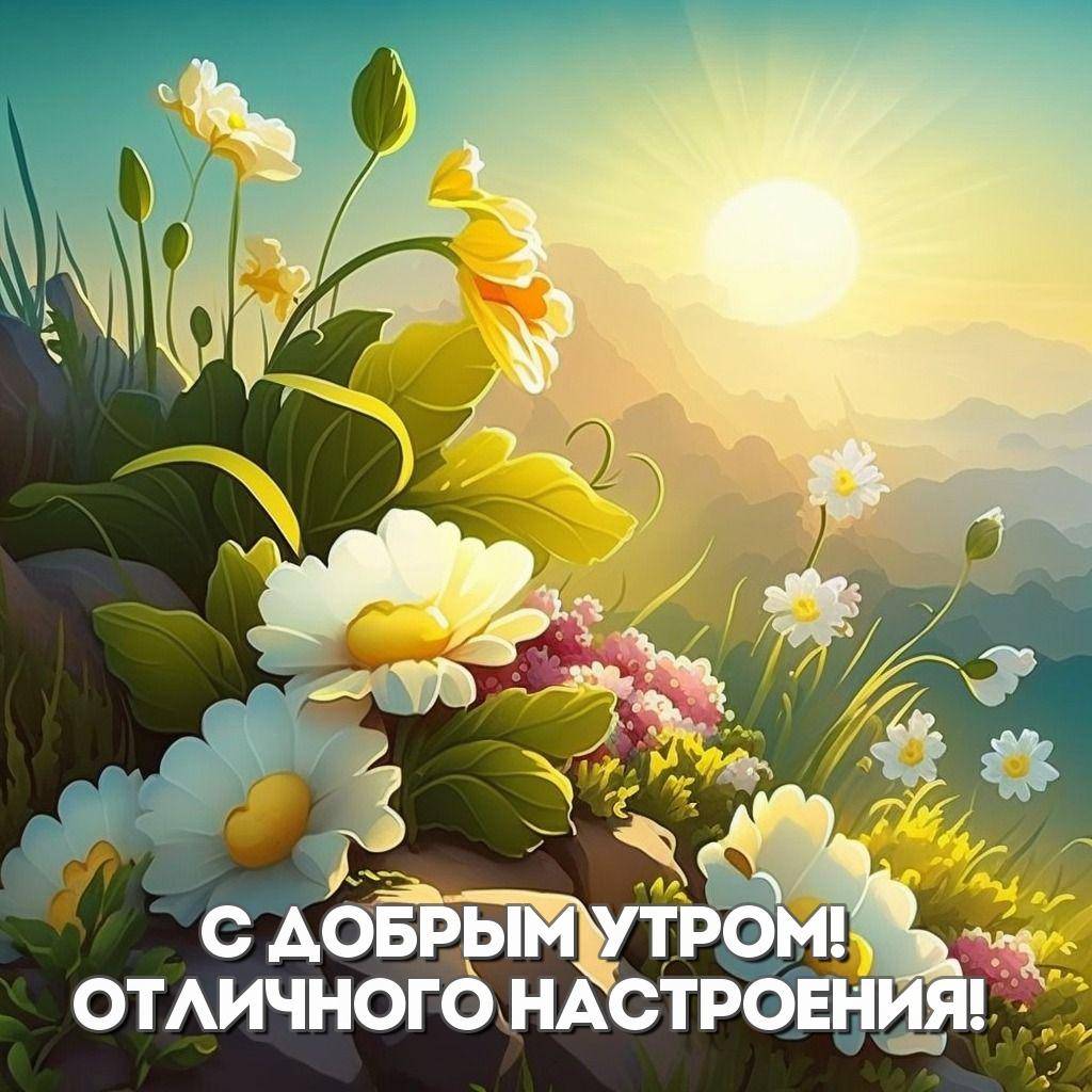 Цветущий склон горы на рассвете