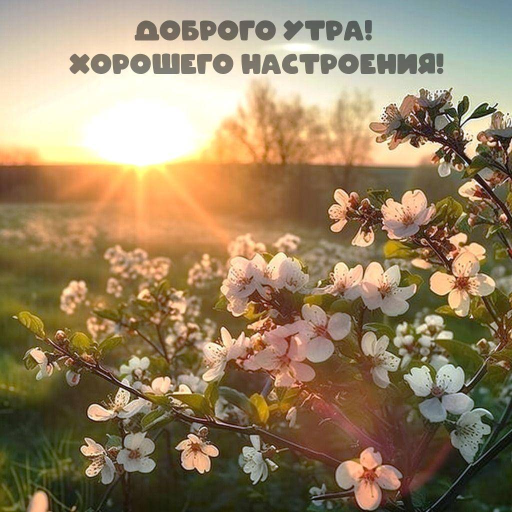 Ветка с цветами на фоне рассвета