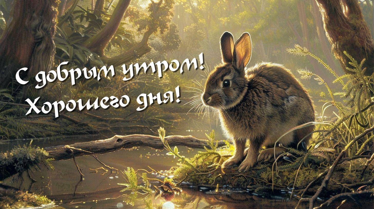 Заяц среди деревьев у воды