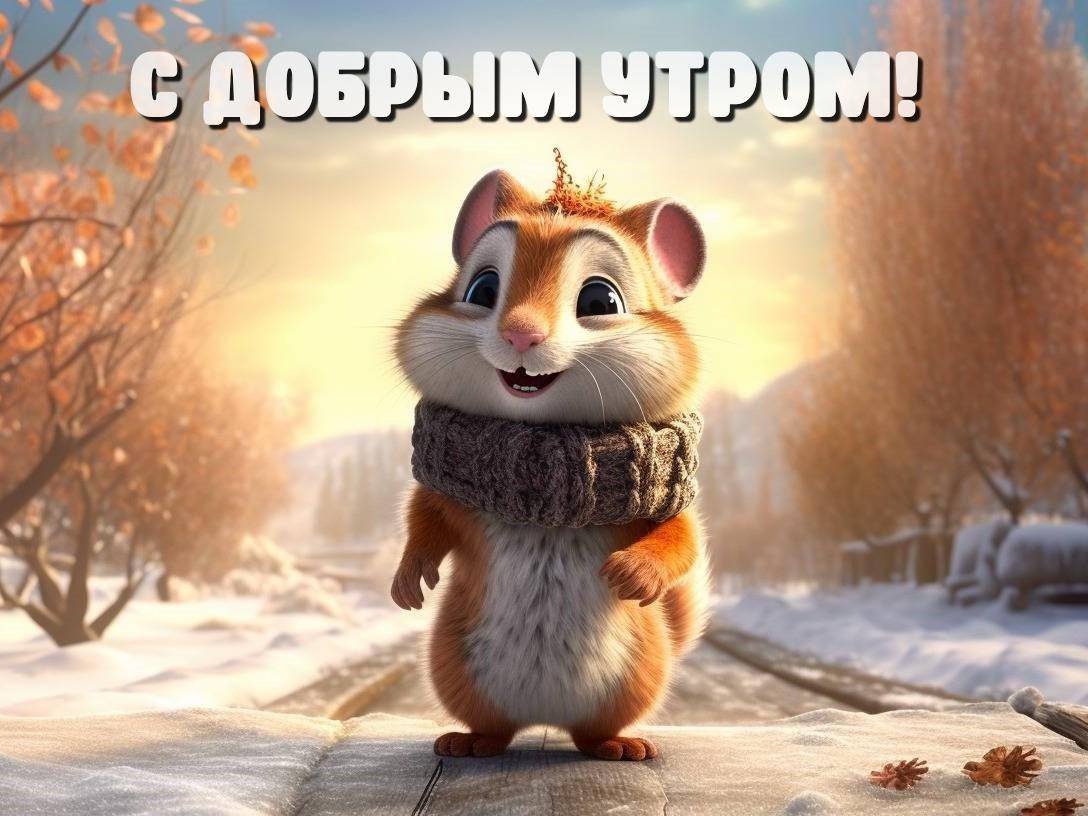Белка на заснеженной дороге с шишкой на голове