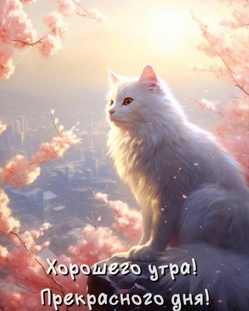 Большая пушистая кошка на скале с видом на город