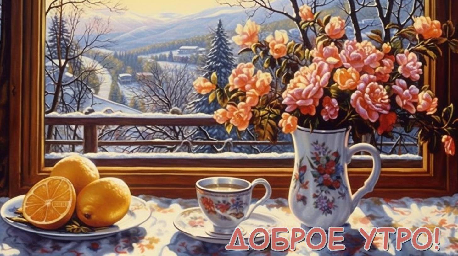 Букет роз у окна, лимоны на тарелке