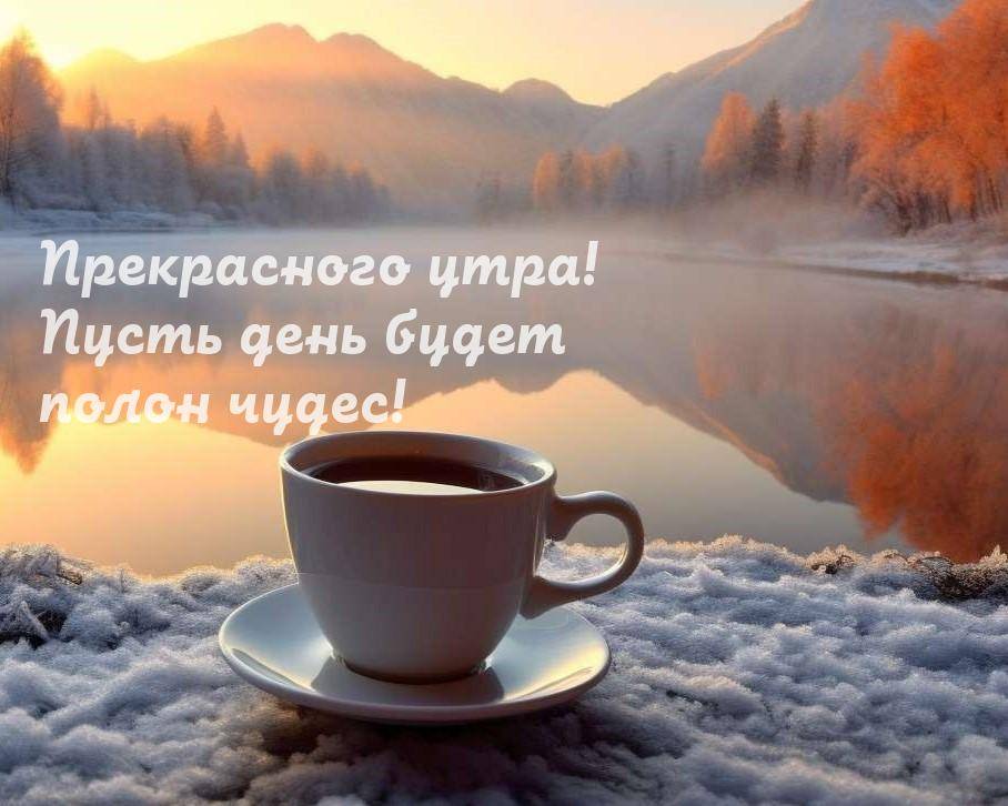 Чашка кофе на фоне зимнего пейзажа