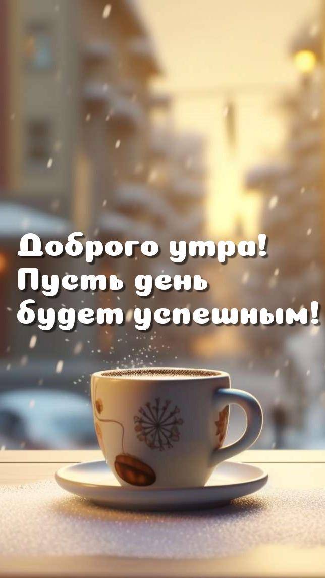 Чашка кофе на подоконнике, снегопад за окном