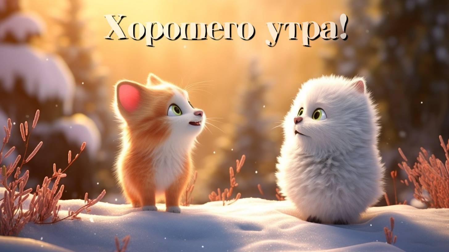 Два котенка на снегу смотрят вдаль