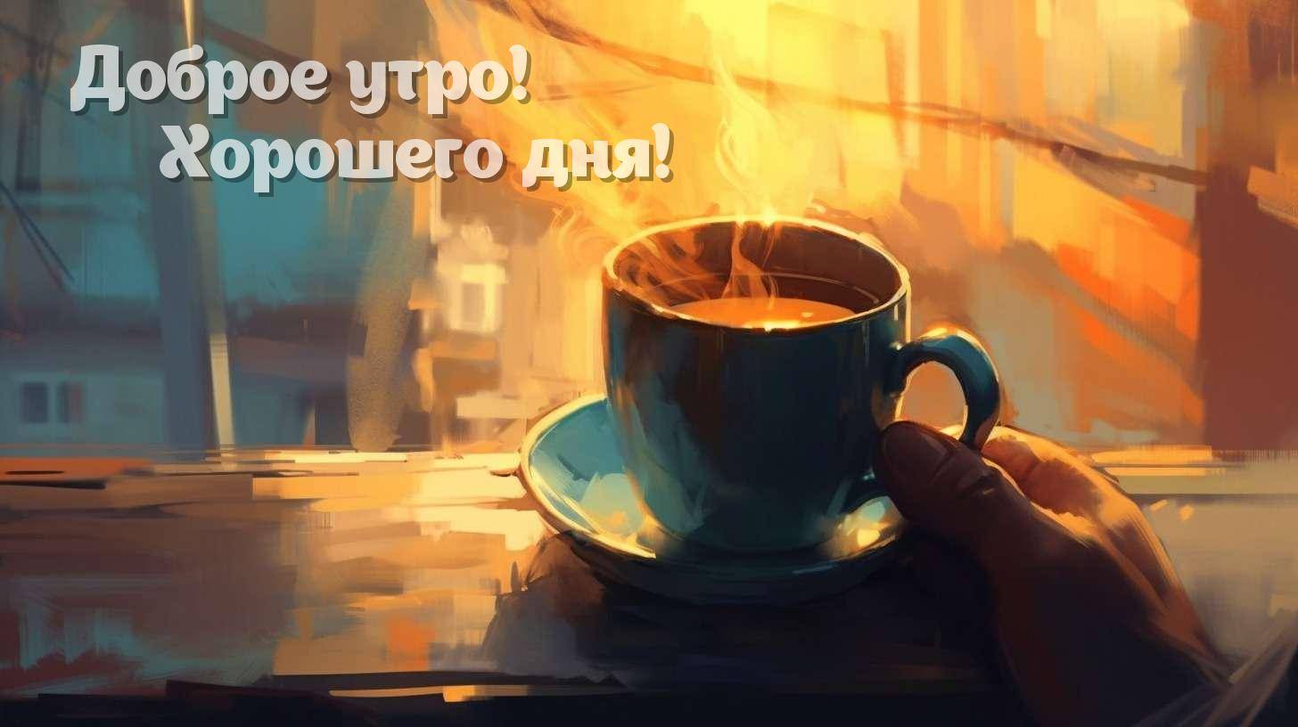 Кружка с горячим напитком в руке на фоне размытого света