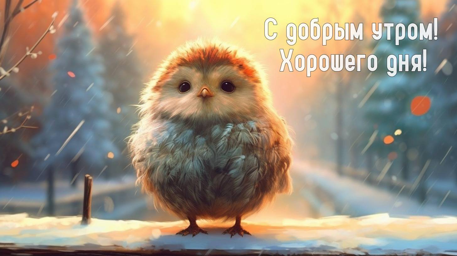 Маленькая пушистая птица на снегу