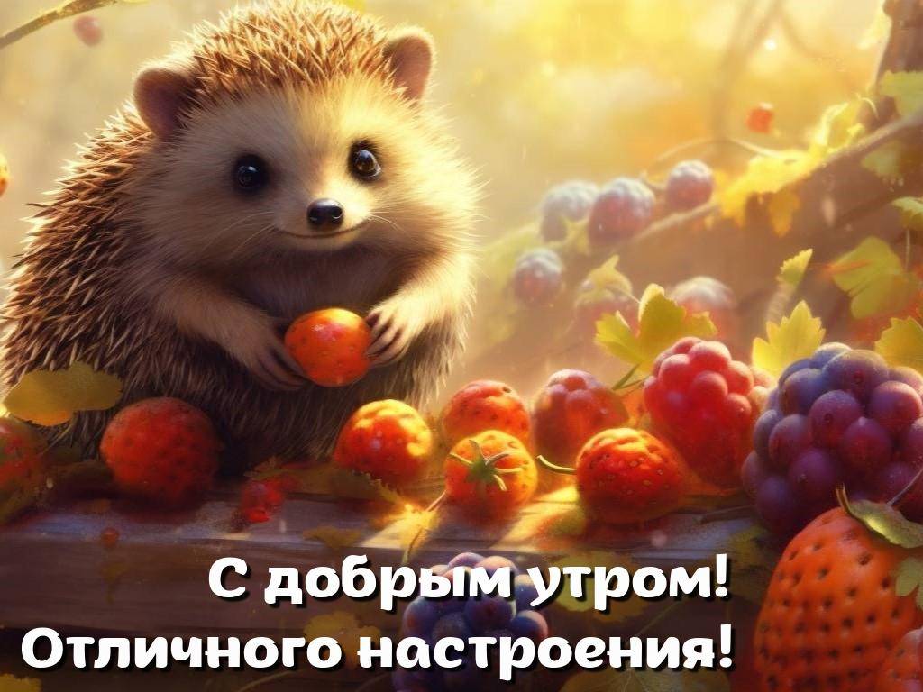 Милый ежик среди ягод на свету