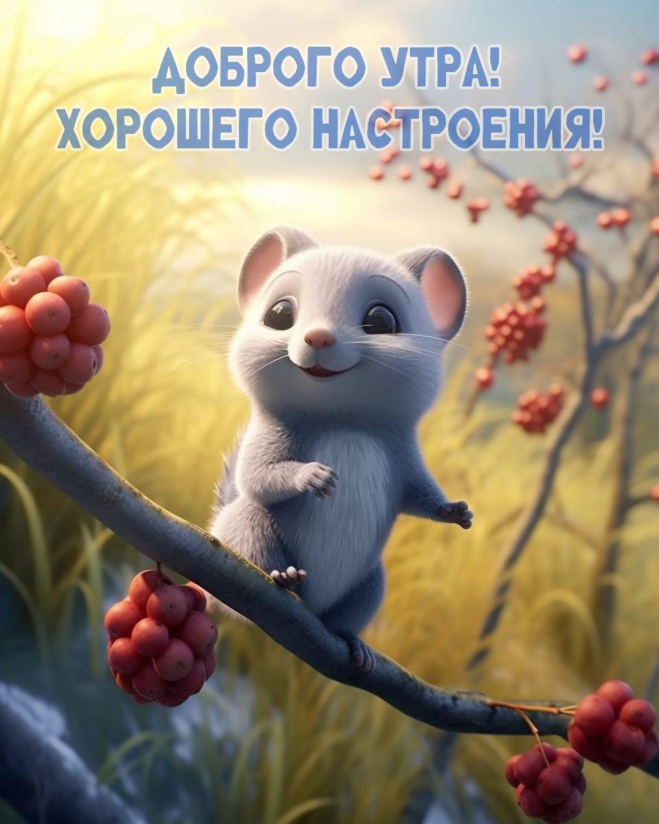 Милый грызун на ветке с красными ягодами