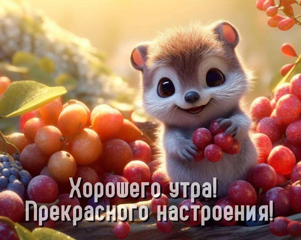 Мультяшная белка с ягодами в лапах