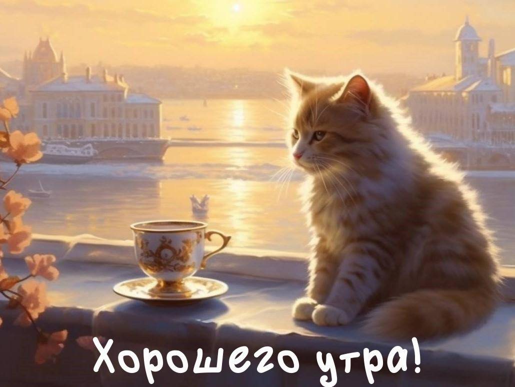 Рыжий кот рядом с чашкой на подоконнике