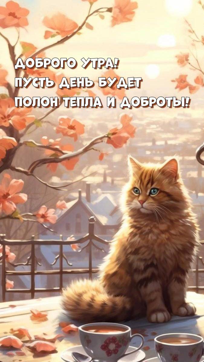 Рыжий кот с голубыми глазами на балконе с цветами