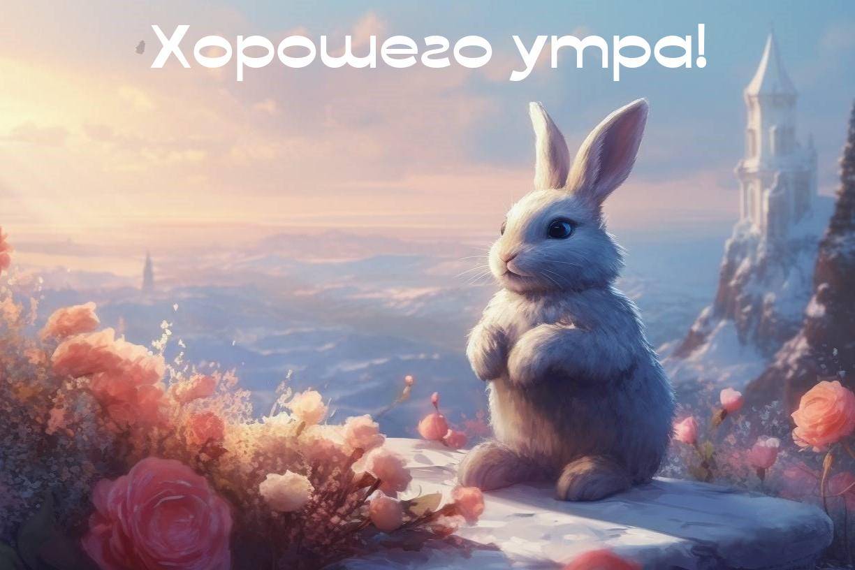 Серый кролик среди розовых цветов