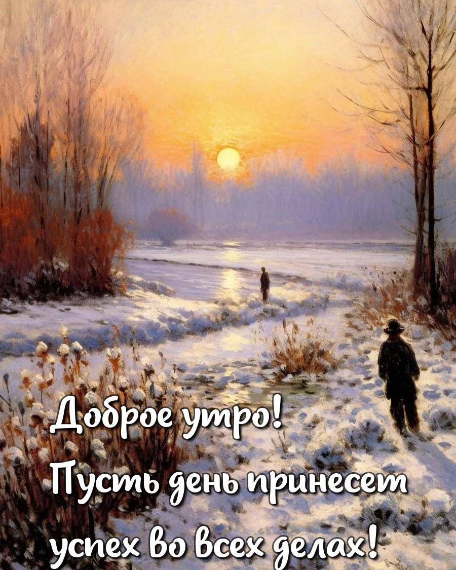 Заснеженный пейзаж с рекой и человеком