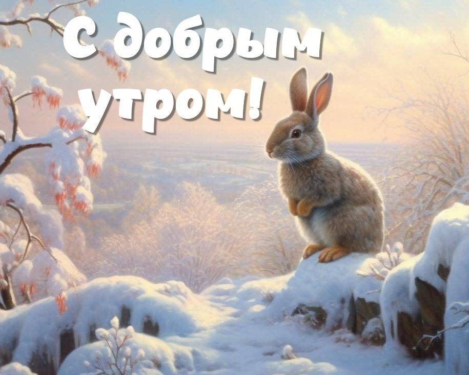Заяц на снежном холме среди заснеженных деревьев